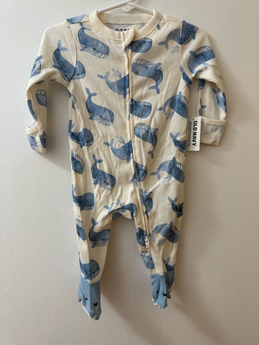 Old Navy Cream and Blue Whale Footed One-Piece